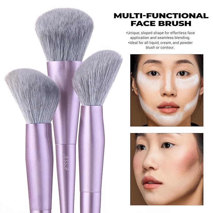 Jessup Face Makeup Brush Set 3 pcs, Ultra-Soft Dense Makeup Brushes for Foundation Contour Powder and Blush, Premium Synthetic Fiber, Luxury Purple T513-VivaGrace Women