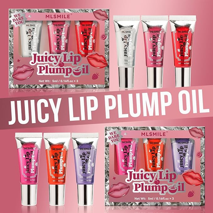 Lip Plumper Gloss 3 Colors Set, Spicy Natural Roll On Lip Plumping Oil and Pout Lip Plumper, Lifter Gloss, Enhancer for Fuller Booster Balm Moisturizing Hydrating & Nourishing Lip Glaze(A)-VivaGrace Women