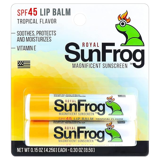 Royal SunFrog | 2-Pack Tropical Lip Balm with SPF 45 Sun Protection | Protects, Soothes, and Moisturizes with Vitamin E and Sunscreen (0.15oz/4.25g Per Stick)-VivaGrace Women