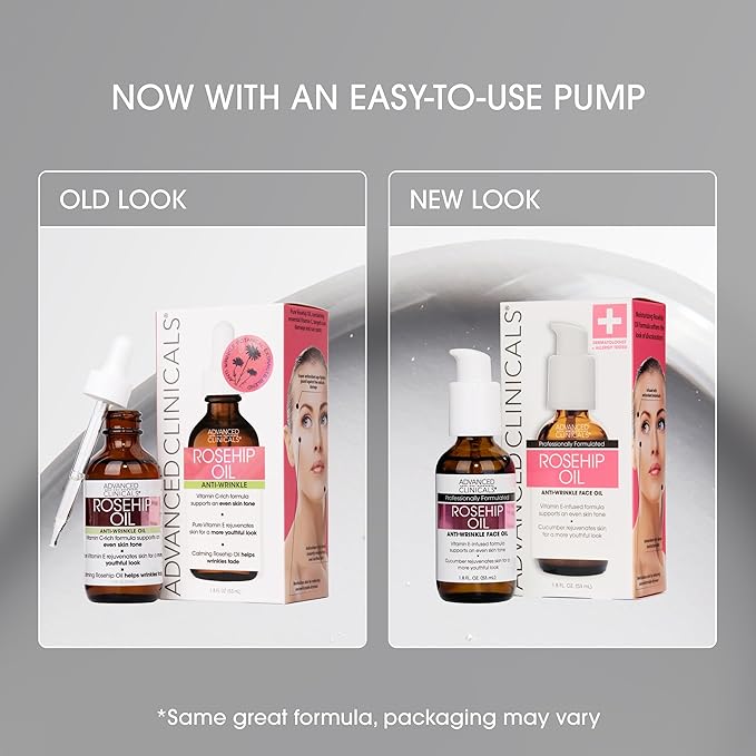 Advanced Clinicals Rosehip Oil For Face With Vitamin E + Botanicals Helps Improve Look Of Dark Spots, Wrinkles, Fine Lines, & Uneven Looking Skin Tone | Moisturizing Skin Care Face Serum, 1.8 Fl Oz-VivaGrace Women