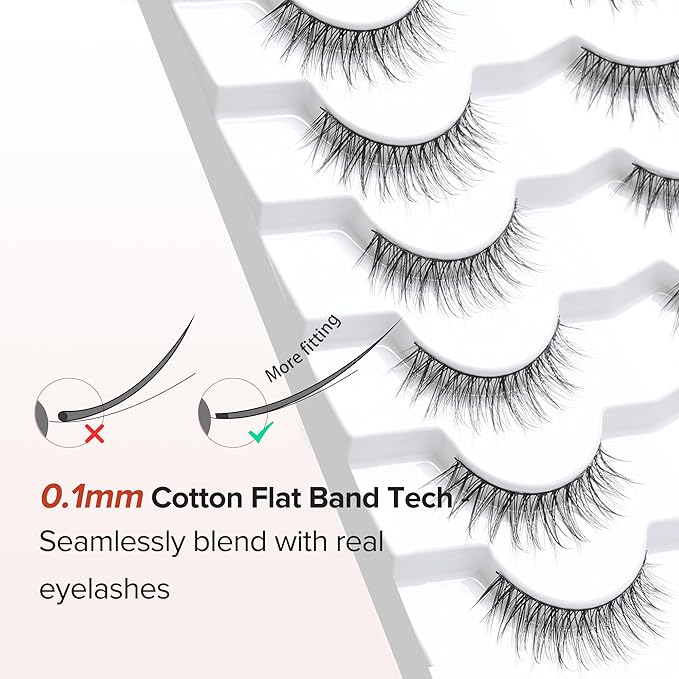 False Eyelashes Natural Look Wispy Lashes 10mm Short Lash C Curl 0.1MM Thin Band Lashes Pack Siligli Fake Eyelash 7 Pair-VivaGrace Women
