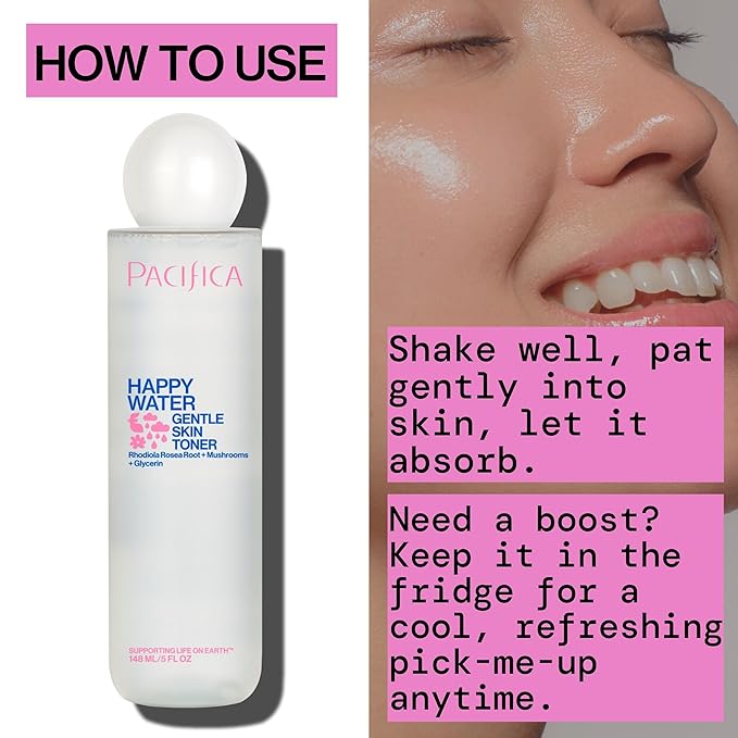 Pacifica Happy Water Hydrating Facial Toner Mist – Vegan Ceramides, Hyaluronic Acid & Electrolytes, Refreshing & Calming for Balanced Skin, Clean Beauty, Vegan, Cruelty-Free, All Skin Types, 4 oz-VivaGrace Women