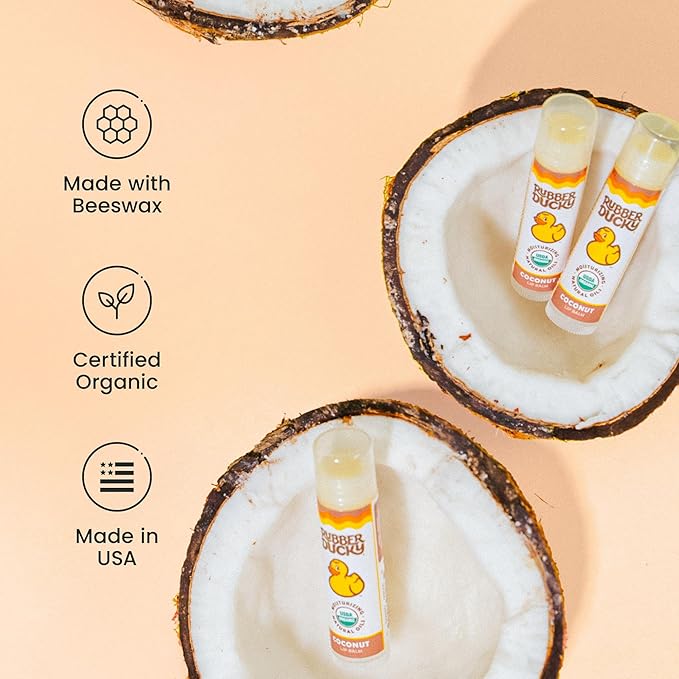 Rubber Ducky Sunscreen - Organic Lip Balm for Women, All Natural Lip Balm Stick with Vitamin E - Moisturizing & Hydrating Lip Balm for Dry Lips - Untinted and Non-Toxic Lip Care - Coconut, 3 Pack-VivaGrace Women