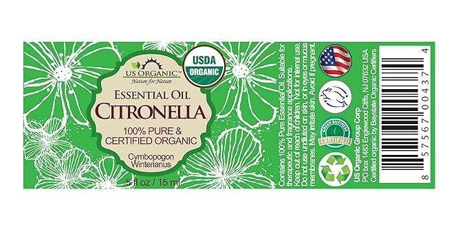 US Organic Citronella Essential Oil, USDA Certified, 100% Pure, 15 ml, Improved caps and droppers – Used for Skin Care, Many DIY Projects Like Candle Making and Much More-VivaGrace Women