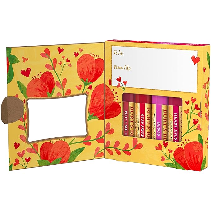 Burt's Bees Bee Mine Lip Balm Gift Set, Strawberry, Dragonfruit Lemon, Pomegranate and Watermelon, 4 Personalized Lip Balms, Pack May Vary-VivaGrace Women