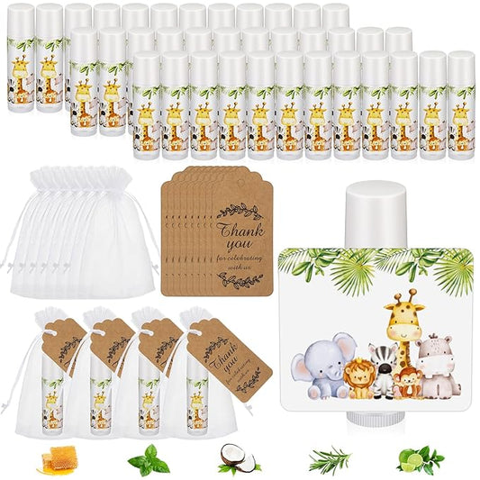 Fumete 50 Pack Jungle Animal Baby Shower Party Gifts Favors Bulk Lip Balms for Guests Boys Girls Neutral Gender Reveal Favors for Baby Shower Prizes Souvenirs Bags Stuffer Classroom Prizes-VivaGrace Women