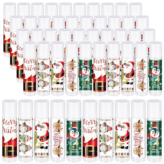 50 Pcs Pink Princess Lip Balm Bulk Pink Girl Lip Care Products Pink Girl Birthday Party Supplies Princess Party Gifts for Kids Women Bachelorette Party Bridal Baby Shower(Classic Christmas Styles)-VivaGrace Women