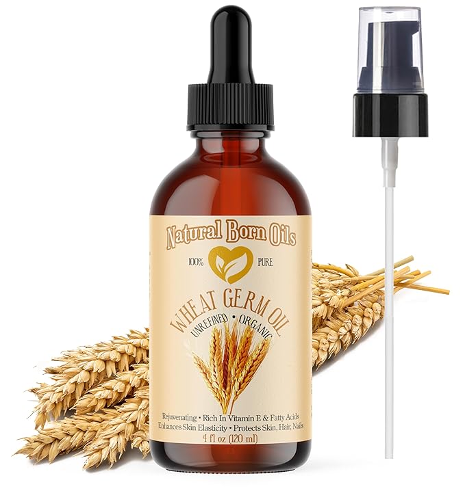 Natural Born Oils Wheat Germ Oil. 4oz. 100% Pure, Natural, Organic, Cold-pressed, Unrefined, Rejuvenating, Rich in Vitamin E. Moisturizer for Skin Hair-VivaGrace Women