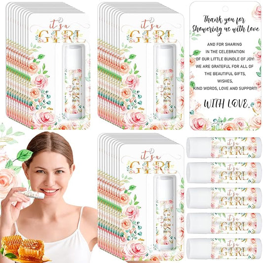 30 Sets Baby Shower Lip Balm Bulk Baby Shower Favors Pink Floral Gender Reveal Small Lip Balm wedding Thank You Gifts Honey Moisturizing Lip Balm Favors for Guest Coworkers Women Men-VivaGrace Women