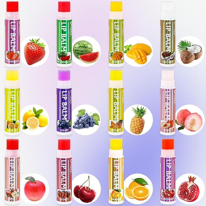 Dmsky Lip Balm 12 Pack, Colorful Lip Balm Bulk with Vitamin E and Coconut Oi, Hydrating Moisturizing Lip Balm Set for Men Women- 12 Flavors-VivaGrace Women