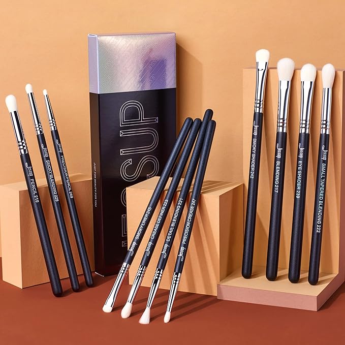 Jessup Eyeshadow Brush Set 11pcs Eye Makeup Brushes Set Professional Eye Shadow Brush Blending Brush Shader Crease Brush Black T340-VivaGrace Women