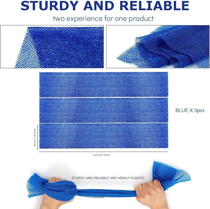 UJFQBH 3 Pieces African Bath Sponge African Net Long Net Bath Sponge Exfoliating Shower Body Scrubber Back Scrubber Skin Smoother,Great for Daily Use (Blue)-VivaGrace Women