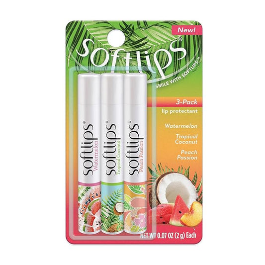 Softlips Spring Tropical Lip Balms 3-Pack - Hydrating Lip Care Set with Watermelon, Tropical Coconut, and Peach Passion Flavors-VivaGrace Women