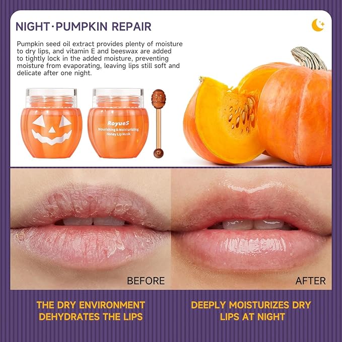 Lip Moisturizer Lip Balm Set, Lip Sleeping Mask, 2PCS Pumpkin & Honey Lip Mask Overnight Improve Dry Lips, Reduce Lip Wrinkles & Dead Skin, Lip Care Products Gift Set For Women-VivaGrace Women