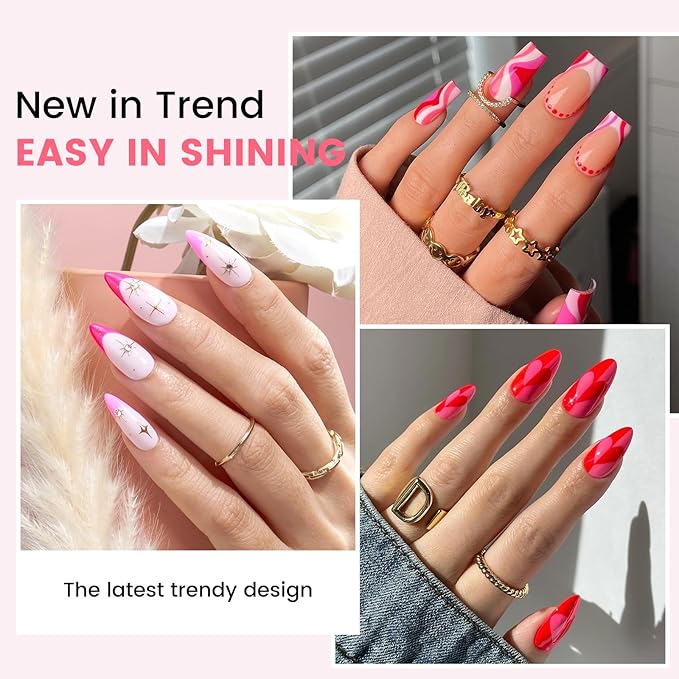 Gel Nail Polish Kit with U V Light, Hema-Free Bright Red Light Baby Pink Violet Pink Summer Gel Polish Set with Base & Top Coat Chrome Nail Powder, 4 Colors Mini Salon Nail Art Starter Gift for Women-VivaGrace Women