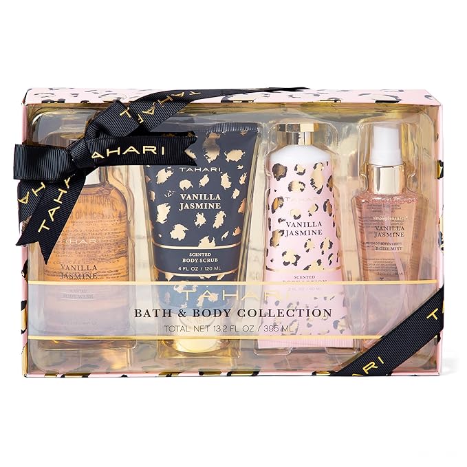 Tahari Spa Gift Set for Women, Vanilla Jasmine Spa Set, Bath Kit for Women Gift Set Includes Body Lotion, Body Wash, Hand Cream, Lotion Gift Set for Women, Birthday Gifts For Women - (Leopard)-VivaGrace Women