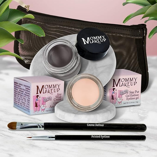 The Everlasting Eye 5 Piece Waterproof Makeup Set. Gel Eyeliner, Creme Eyeshadow, 2 brushes and Mesh Bag. Paraben-free, Talc-free, Cruelty-free. Brighten Up/Chocolate Kiss 2202-VivaGrace Women