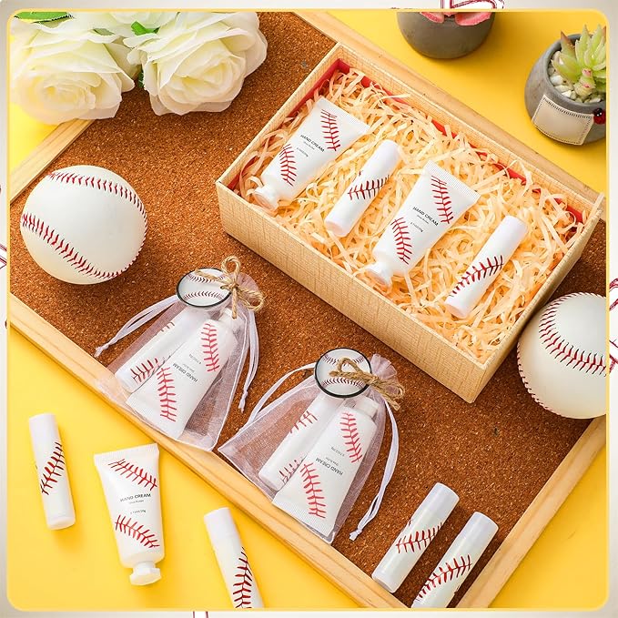 144 Pcs Baseball Lip Balm Hand Cream Set Baseball Party Supply, Include 36 Baseball Lip Balm 36 Moisturizing Hand Cream 36 Baseball Bag 36 Baseball Card and Rope for Baseball Accessories Gifts-VivaGrace Women