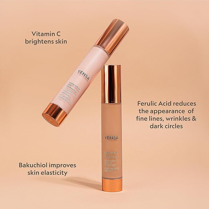 YENSA Super Silk Foundation - Full Coverage, Age-defying complex of Vitamin C, E, Ferulic, and Bakuchiol Oil (Medium 1) 1.0 fl oz-VivaGrace Women