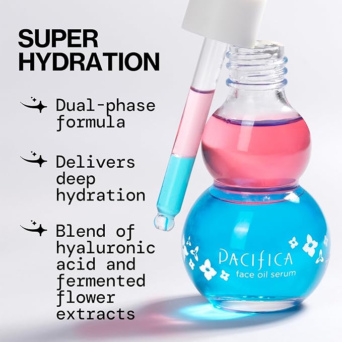Pacifica Face Oil Serum - Flower Fix Bi-Phase Hydrating Skin Barrier - w/Hyaluronic Acid & Natural Botanical Ingredients - for Dry Sensitive Skin Vegan & Cruelty-Free Dermatologist Approved-VivaGrace Women