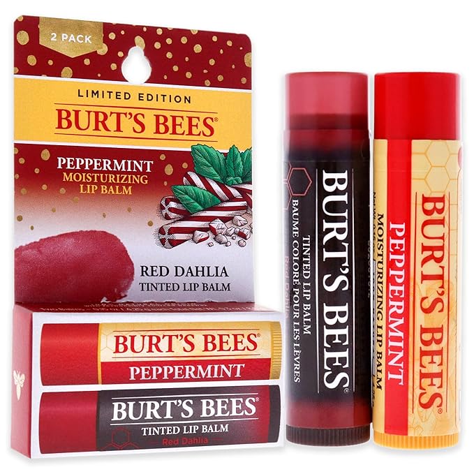 Burts Bees Burts Bees Lip Balm Kit Unisex Lip Balm Peppermint, Red Dahlia Tinted, 0.15 Ounce (Pack of 2)-VivaGrace Women