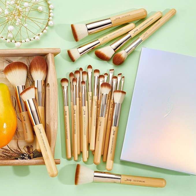 Jessup Professional Bamboo Makeup Brushes, Premium Synthetic Foundation Powder Concealer Blush Highlight Eye Blending Cosmetic Brush Set 25pcs T135-VivaGrace Women