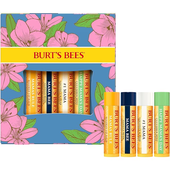 Burt's Bees Lip Balm Mothers Day Gifts for Mom - Balm Bouquet Set, Original Beeswax, Vanilla Bean, Cucumber Mint, Coconut & Pear Pack, Natural Origin Lip Treatment With Beeswax, 4 Tubes, 0.15 oz.-VivaGrace Women