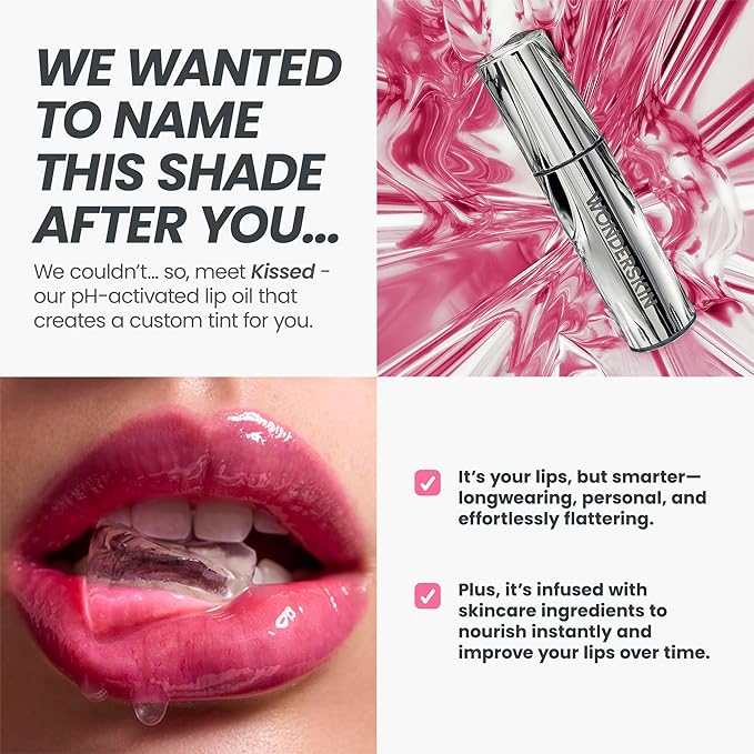 Wonderskin Lip Oil Rehab Serum - Color Changing Lip Oil from Clear to Pink - PH-activated, Non-sticky & Hydrating Tinted Serum for Dry Lips (Kissed)-VivaGrace Women