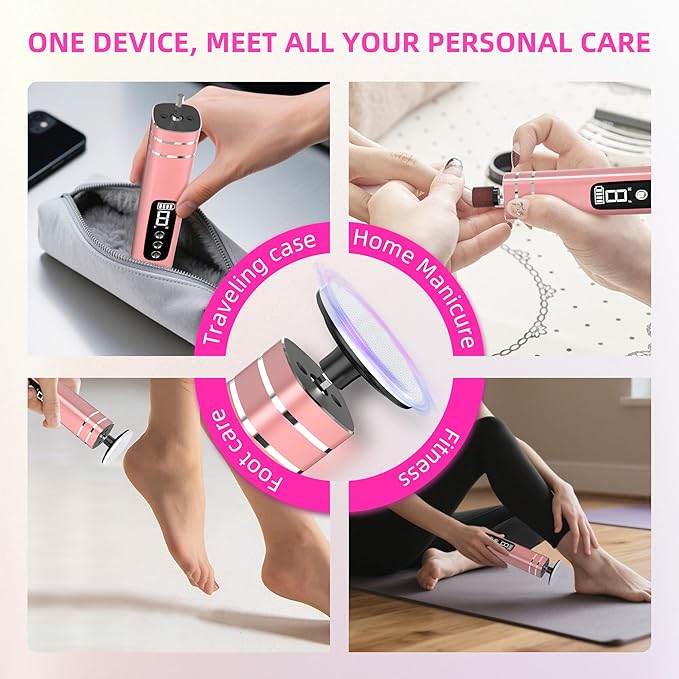 2 in 1 Electric Foot Callus Remover,9 Adjustable Speeds Rechargeable Electric Dead Skin Sander Pedicure Tools with Sandpaper Disk and Nail Drill Bits,Grinding Heads for Women&Men-VivaGrace Women