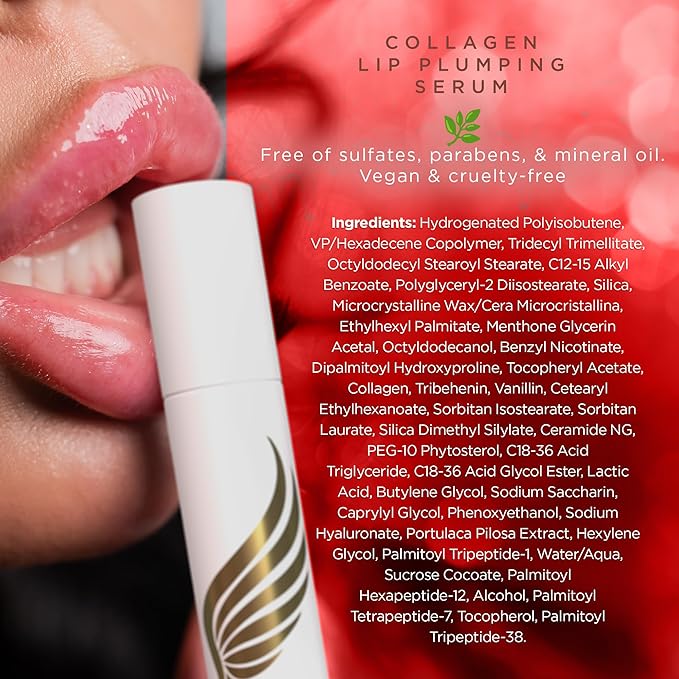 Bella Grace Vegan Collagen Lip Plumper Serum, Vitamin E, Peptides, Hydrating Lip Care Fuller Plumper Looking Lips, Supports Wrinkles, Fine Lines, Elasticity, Paraben, Sulfate & Cruelty Free, 0.1 fl oz-VivaGrace Women