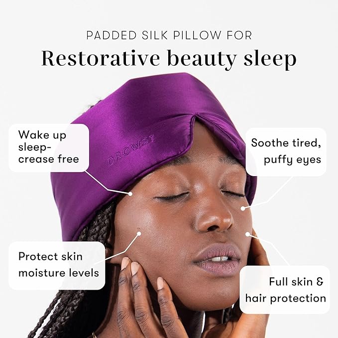 DROWSY Silk Sleep Mask. Face-Hugging, Padded Silk Cocoon for Luxury Sleep in Total Darkness. (Purple Martini)-VivaGrace Women