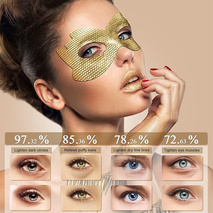 24k Gold Eye Masks, Under Eye Patches Honeycomb Eye Treatment Mask for Dark Circles and Puffiness, Eye Care Pads Skincare Reduce Puffy Wrinkles Eye Patch Gift for Adults Women Men Kids Girls -8 PCS-VivaGrace Women