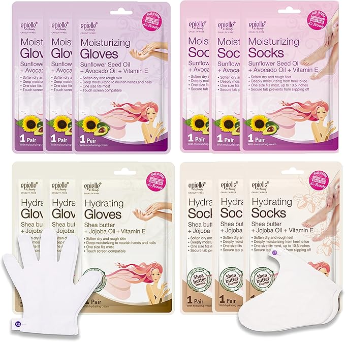 Epielle Hydrating & Moisturizing Hand & Foot Masks 12 Pairs, Relieve and Soften Dry Hands & Cracked Heels with Shea Butter & Sunflower Seed Oil, Korean Skin Care, Spa Set, Self Care Gifts for Women-VivaGrace Women