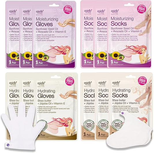 Epielle Hydrating & Moisturizing Hand & Foot Masks 12 Pairs, Relieve and Soften Dry Hands & Cracked Heels with Shea Butter & Sunflower Seed Oil, Korean Skin Care, Spa Set, Self Care Gifts for Women-VivaGrace Women