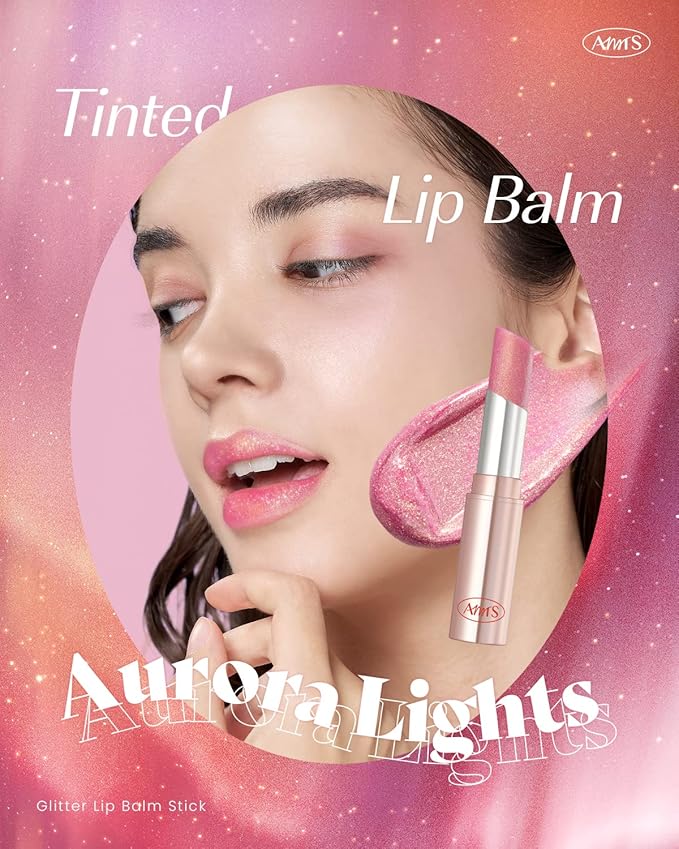 AMTS Tinted Lip Balm Duo - Aurora Lights & Crystal Lights | Hydrating Glitter Lipstick | Pearl Shimmering Daily Lip Makeup for dry, cracked, chapped lips | korean beauty Moisture Lip Tint-VivaGrace Women