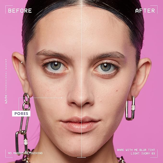 NYX PROFESSIONAL MAKEUP Bare With Me Blur Skin Tint Foundation Make Up with Matcha, Glycerin & Niacinamide - Light Ivory-VivaGrace Women