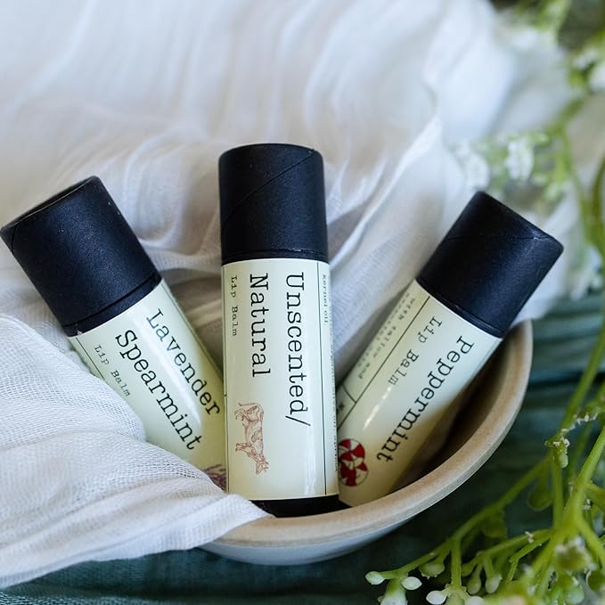 Handmade Tallow Lip Balm Collection: Unscented/Peppermint/Lavender-Spearmint (3x .33 oz)-VivaGrace Women