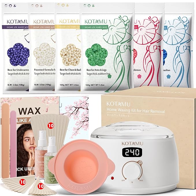 KOTAMU Waxing Kit for Women & Men, White Wax Kit for Hair Removal, Digital Waxing Pot for Thick Coarse Fine Fuzzy Hair & Sensitive Skin, Wax Warmer for Home Salon Use-VivaGrace Women