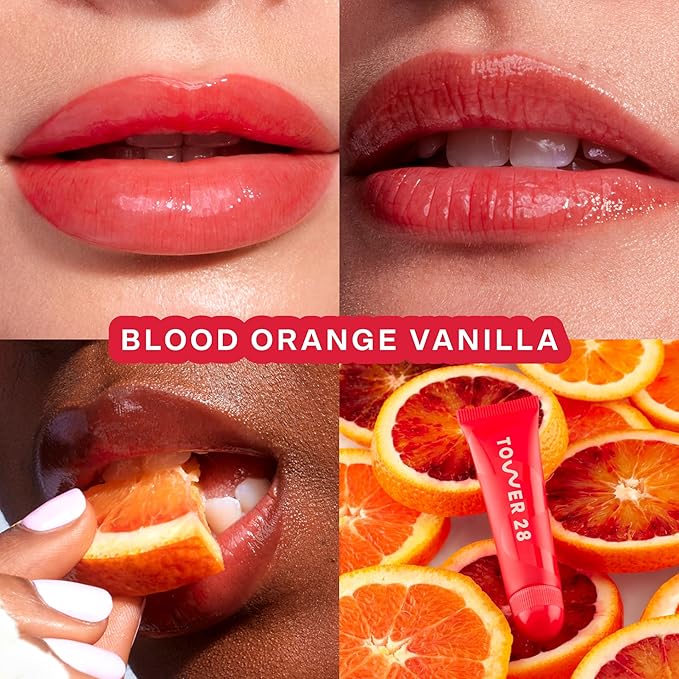 Tower 28 LipSoftie Hydrating Tinted Lip Treatment Balm, Moisturizing Lip Mask for Chapped Lips - Blood Orange Vanilla Flavor, Sheer Red Orange Gloss-VivaGrace Women