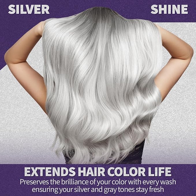 Natural Riches Radiant Silver Shine Purple Shampoo and Conditioner Set for Gray Hair - Paraben-Free and Color Safe – With Silk Proteins, Tones Dull Hair, Softens & Adds Shine - 16 fl oz-VivaGrace Women