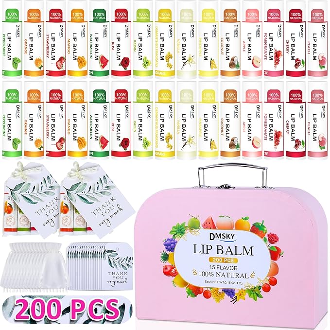 DMSKY 200 Pack Lip Balm, Natural Lip Balm Bulk with Vitamin E and Coconut Oil, Moisturizing Soothing Chapped Lips, Gifts for Women Stocking Stuffers Party Favors-VivaGrace Women