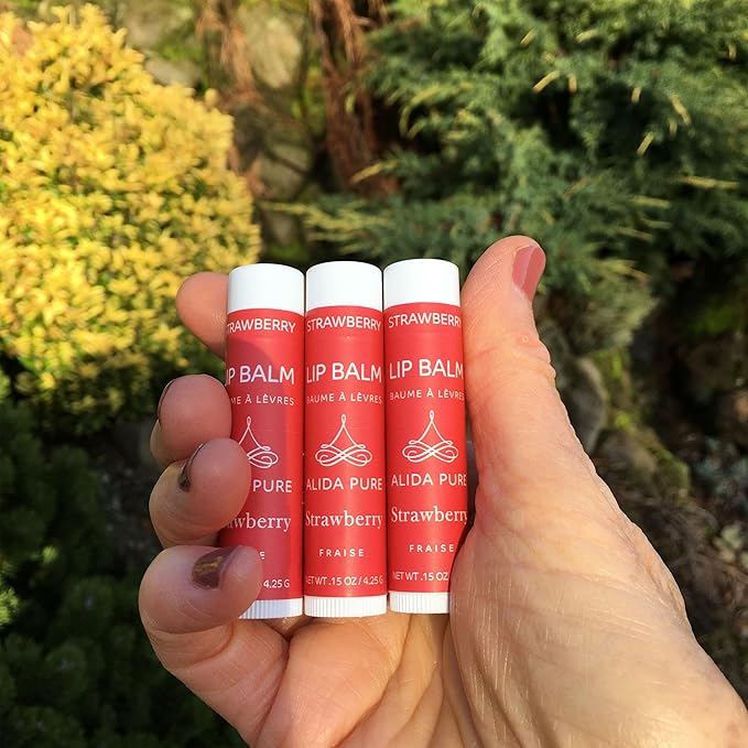 Strawberry Lip Balm Collection, Vegan Lip Balm Set, Beeswax Free, with Avocado Oil, Organic Jojoba Oil, and Vitamin E, Natural Moisturizer for Dry, Chapped Lips, 3 Tube Set-VivaGrace Women