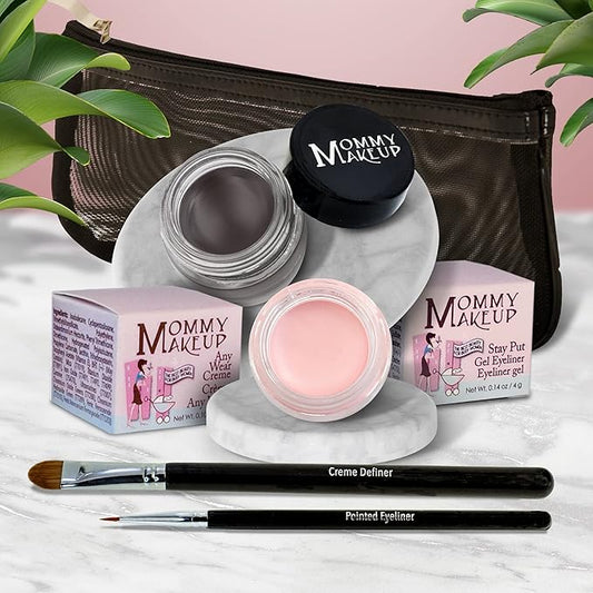 The Everlasting Eye 5 Piece Waterproof Makeup Set. Gel Eyeliner, Creme Eyeshadow, 2 brushes and Mesh Bag. Paraben-free, Talc-free, Cruelty-free. Cameo/Chocolate Kiss 2302-VivaGrace Women