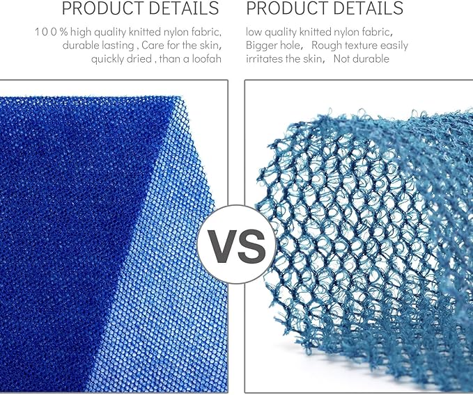 UJFQBH 3 Pieces African Bath Sponge African Net Long Net Bath Sponge Exfoliating Shower Body Scrubber Back Scrubber Skin Smoother,Great for Daily Use(Blue,Black,Off-White)-VivaGrace Women