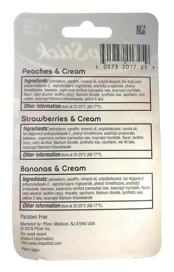 ChapStick (1) Pack Lip Balm Sticks - 3pc Set Includes: Peaches & Cream, Strawberries & Cream, Bananas & Cream - Paraben Free-VivaGrace Women