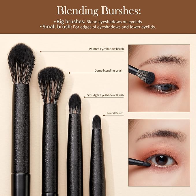 Jessup Eyeshadow Brush Set, 10Pcs Eye Makeup Brushes Professional for Blending Eye Shadow Liner Crease, Duo-end Brow Brush, Elegant Black T337-VivaGrace Women