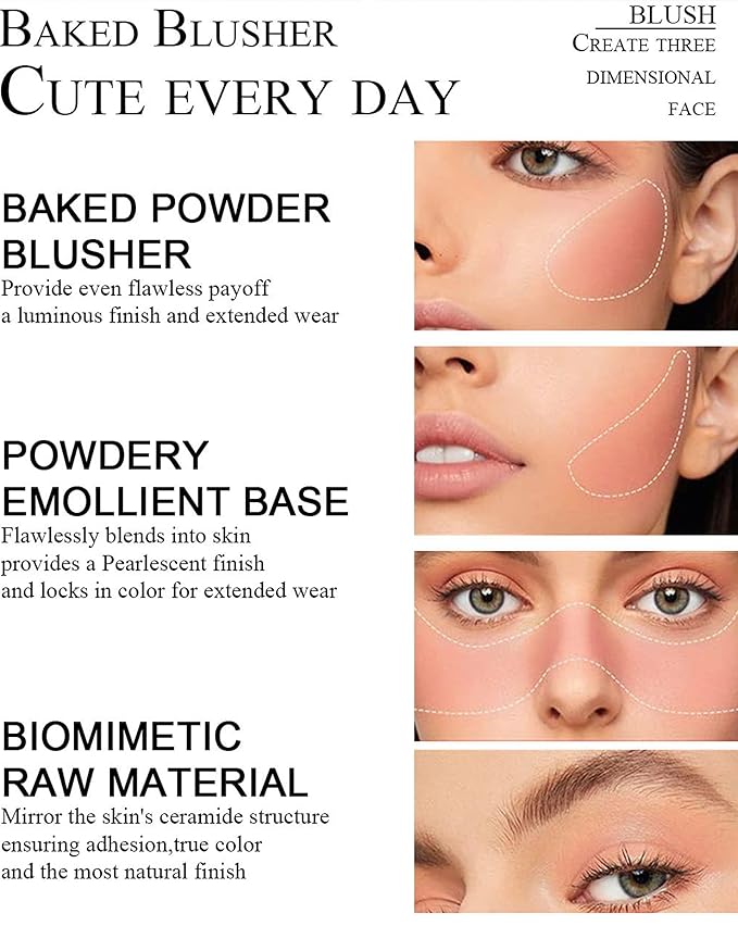 Baked Blush Powder, Natural Glow Blush Palette for Cheeks, Contour Brighten Highlight Face for a Shimmery or Matte Finish, Lightweight Blendable, Long Lasting Face Makeup #01-VivaGrace Women