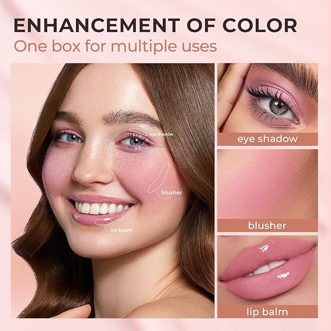 Jolilab Blush Makeup Color Changing Blush Palette Cream Blush Powder Palette Long-Lasting Hydrating Pigment High Impact Buildable Color Smooth Finish for Eyes, Lips & Cheeks(2, pink, 1)-VivaGrace Women