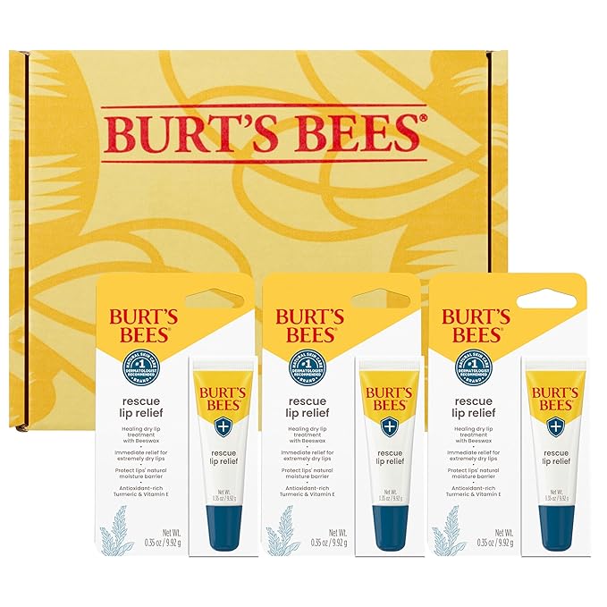 Burt's Bees Rescue Lip Relief Lip Balm, With Shea Butter and Echinacea, Tint-Free, Natural Origin Lip Care, 3 Tubes, 0.35 oz.-VivaGrace Women
