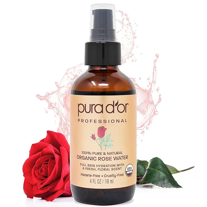 PURA D'OR Organic Rose Water Toner (4oz / 118mL) Eau Fraiche, 100% Pure Full Skin Hydration, Control Excess Oils & Acne - Cleanses & Softens - Promotes Healthy Skin Cell - for All Skin Types-VivaGrace Women